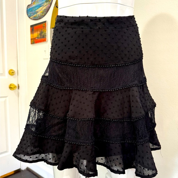 Dao Chloe Dao Black Lace midi skirt, ruffle flowy with flair. Sheer outer layer - Picture 1 of 5